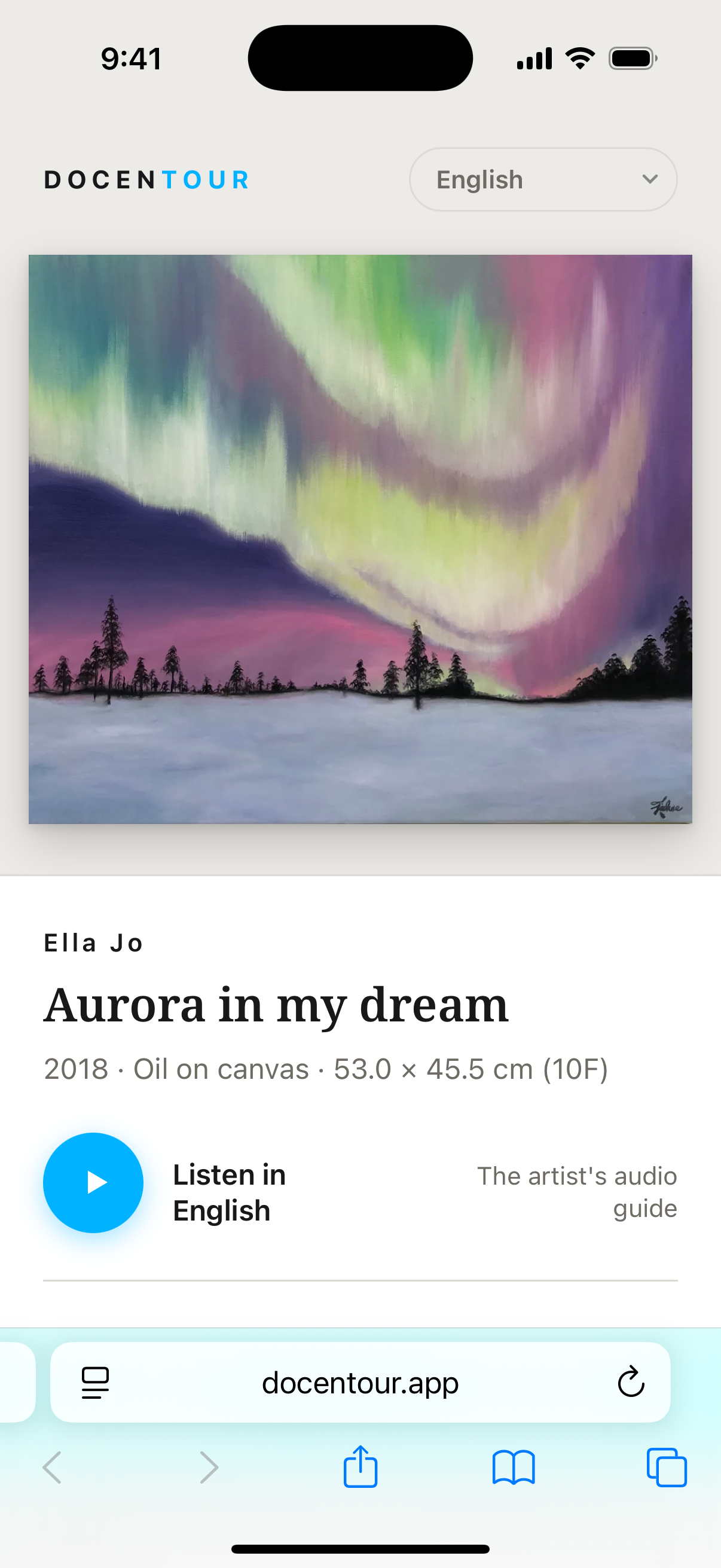 설경 위로 펼쳐진 오로라를 그린 Ella Jo의 Aurora in my dream